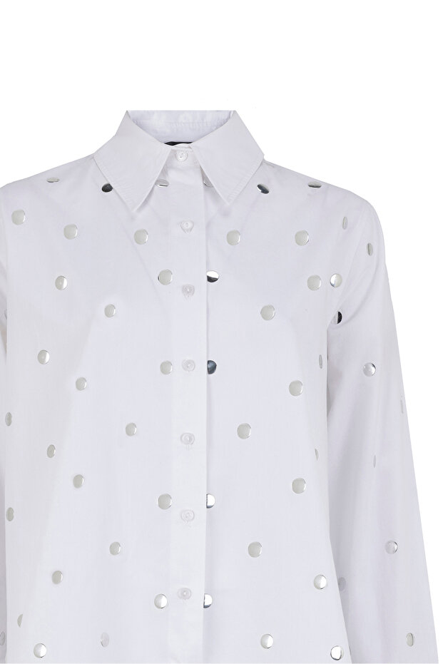 Metal Pullu Düğmeli Uzun Kol Oversize Gömlek - 9