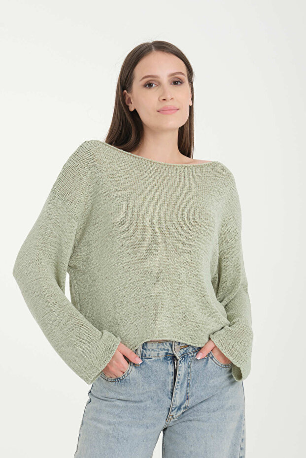 Pulover de damă oversize cu umăr jos - 3