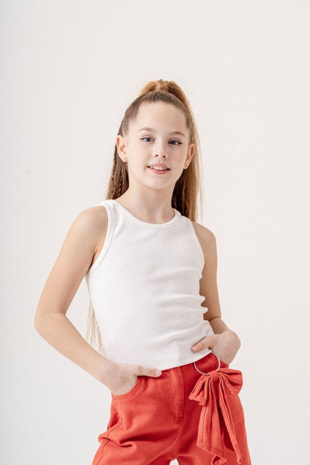 4-15 Years Happy Luna Girl's Zero Sleeve T-Shirt-Ecru
