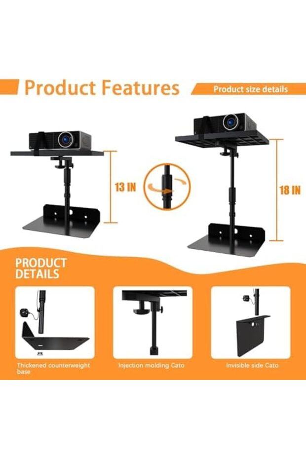 CENXI Projector Stand, Height Adjustable, Hidden Shelf Desktop No Drilling - 6