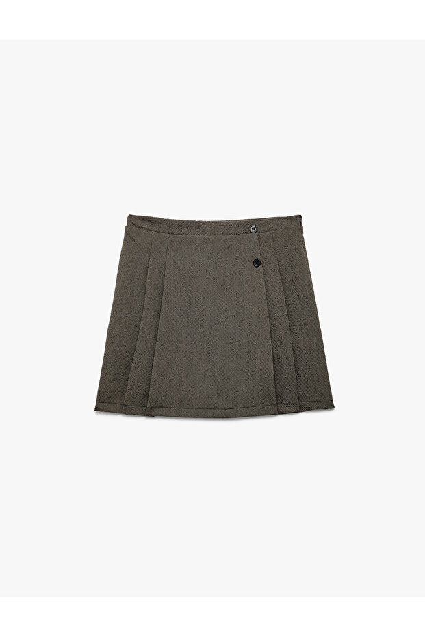 Button Detailed Pleated A-Line Skirt