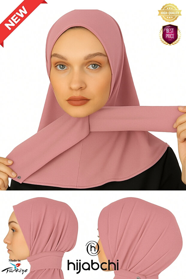 Snap Fastener Sport Hijab - Practical Snap Fastener Headscarf - Pool and Sea Hijab - Dusty Rose