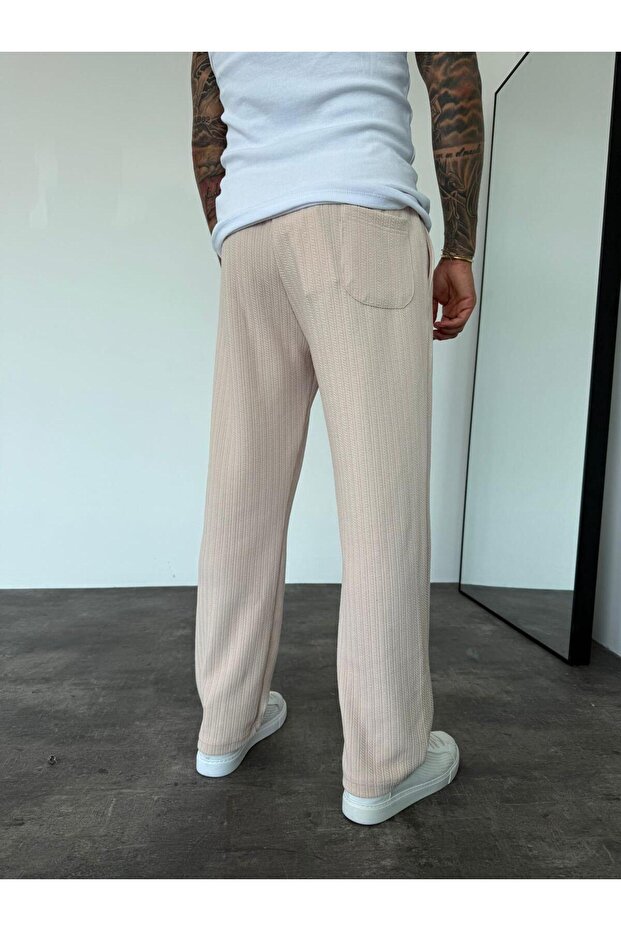 Cream Embossed Patterned Tracksuit - 3