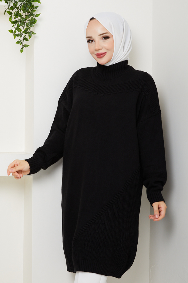 Women's Half Turtleneck Knitted Detailed Knitwear Tunic