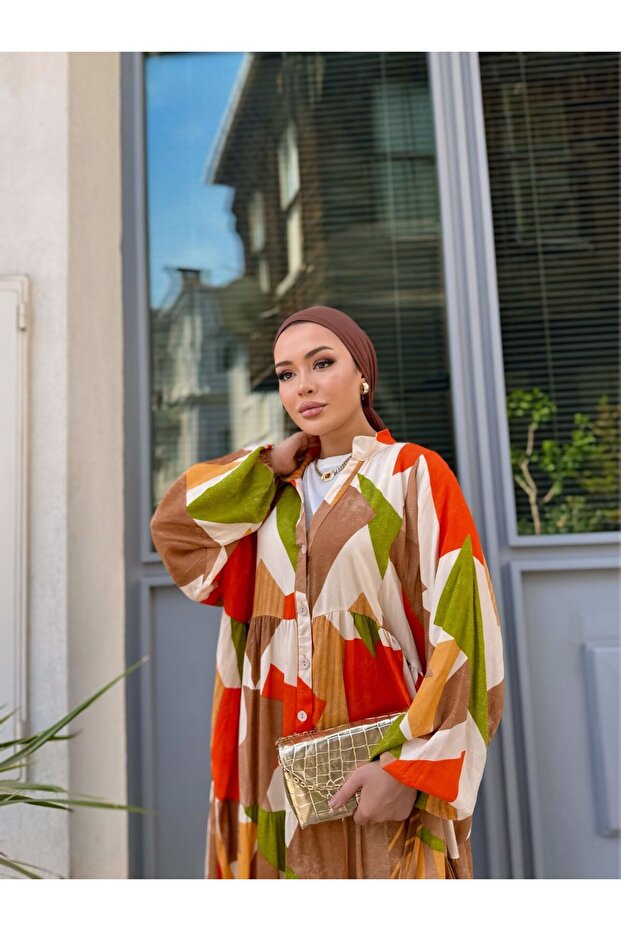 فستان فيسكوز بنمط هندسي - 3