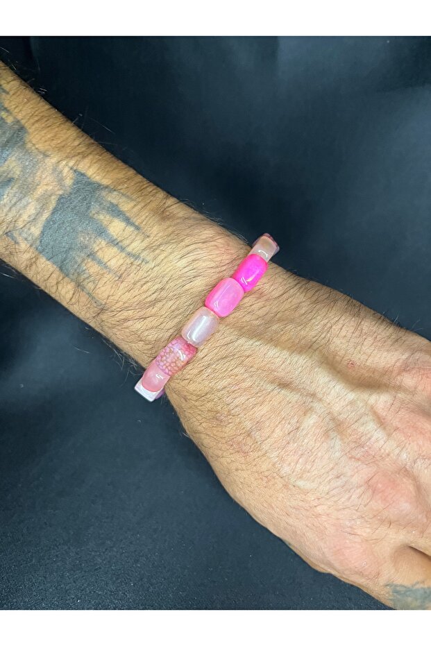 Rectangular Pink Agate Stone Natural Stone Bracelet - 2