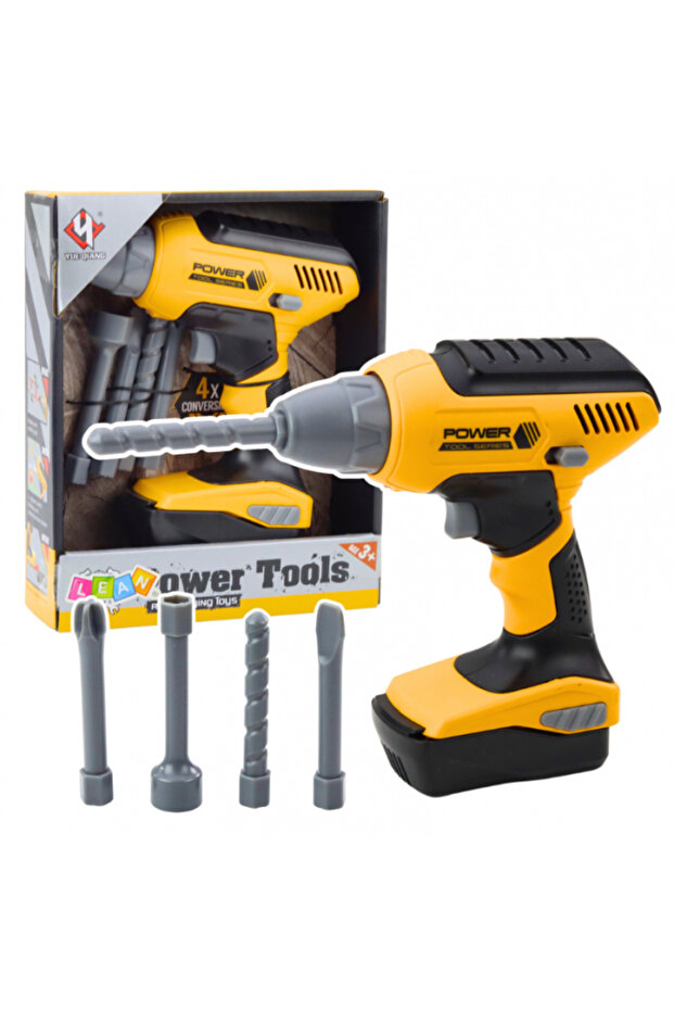 Cordless Drill Toy with 4 Interchangeable Bits, LED Light - 1