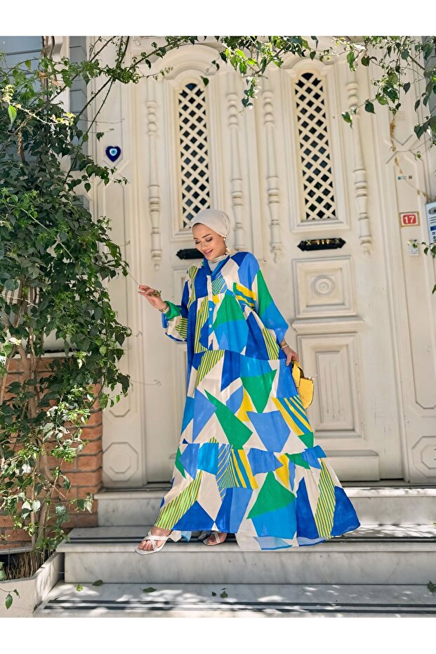 فستان فيسكوز بنمط هندسي - 4