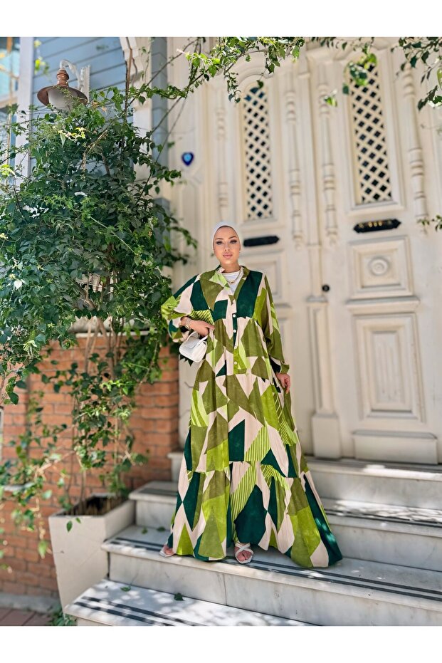 فستان فيسكوز بنمط هندسي - 3