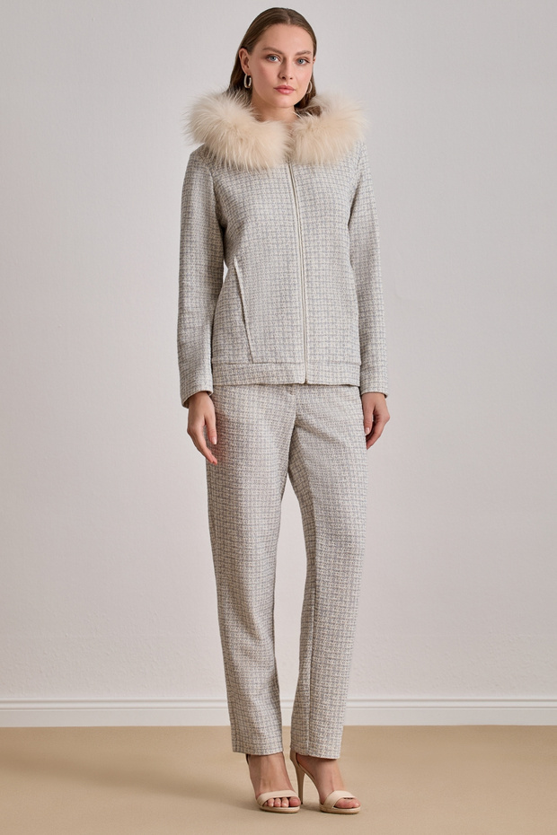 Bilekte Boy Ekru Örme Pantolon - 7