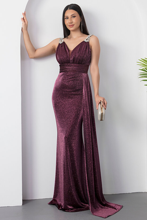 Rochie de seara argintie cu umeri 39844 - 5