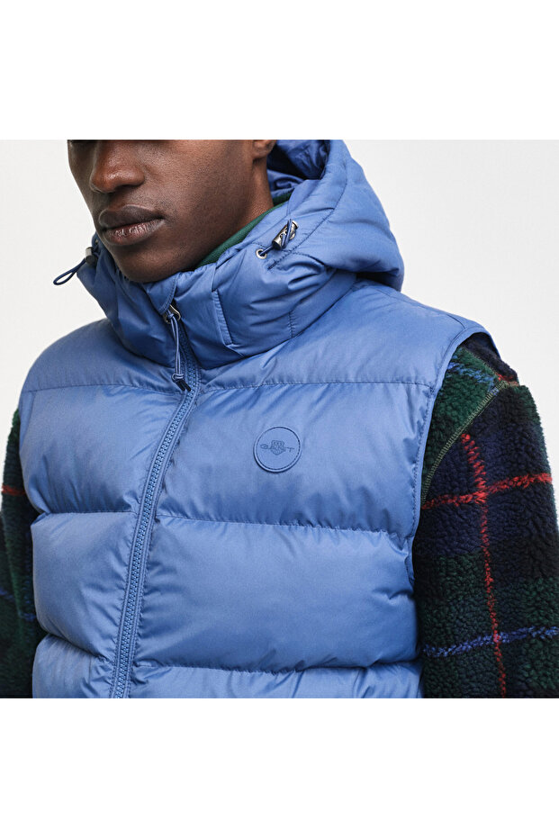 Erkek Mavi Regular Fit Kapüşonlu Yelek - 7