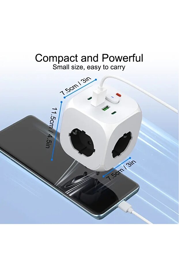 7 in 1 Cordless Portable Wall Power Cube, Power Station with 3 AC Outlets and 4 USB Ports, (EU Plug) - 1