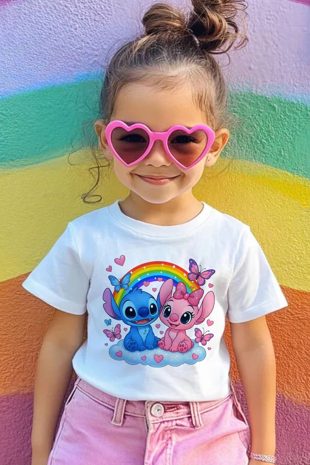 Stitch & Stitch Pattern Printed Children's Black and White Tshirt