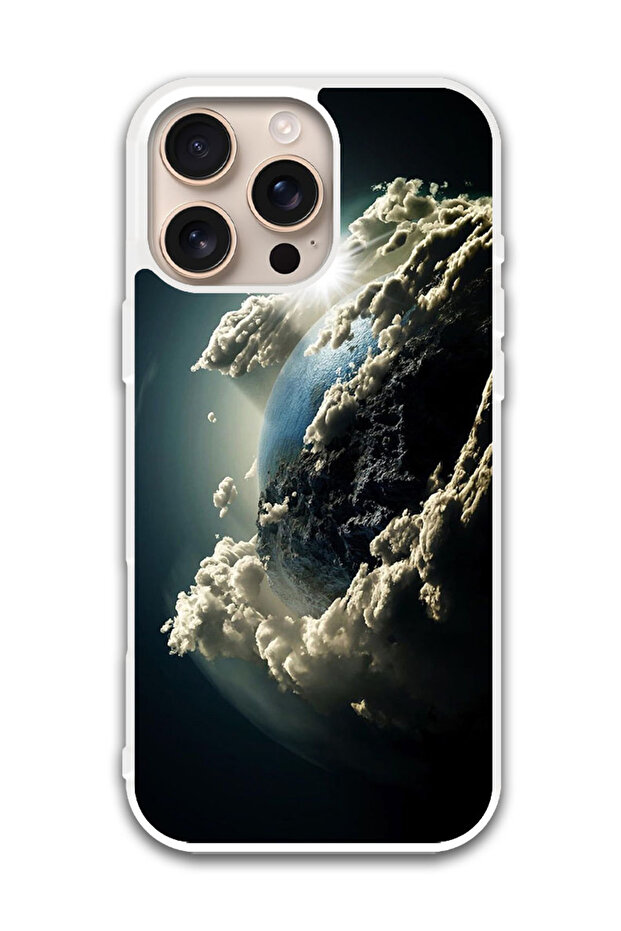 Protective Case Cover For APPLE IPHONE 16 Pro Max Space Earth Sun (White Bumper)