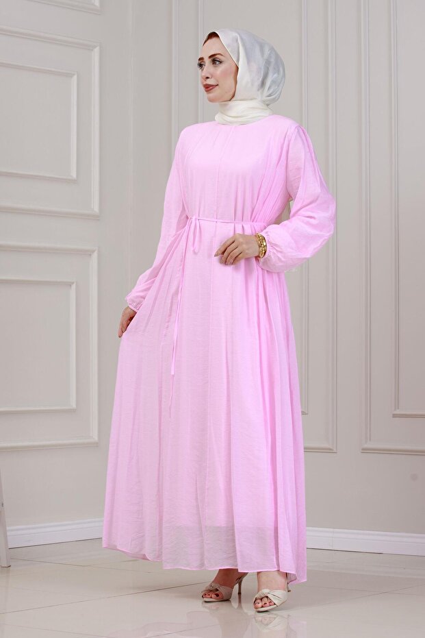 Pera Dress with Lace-Up Waist-Pink
