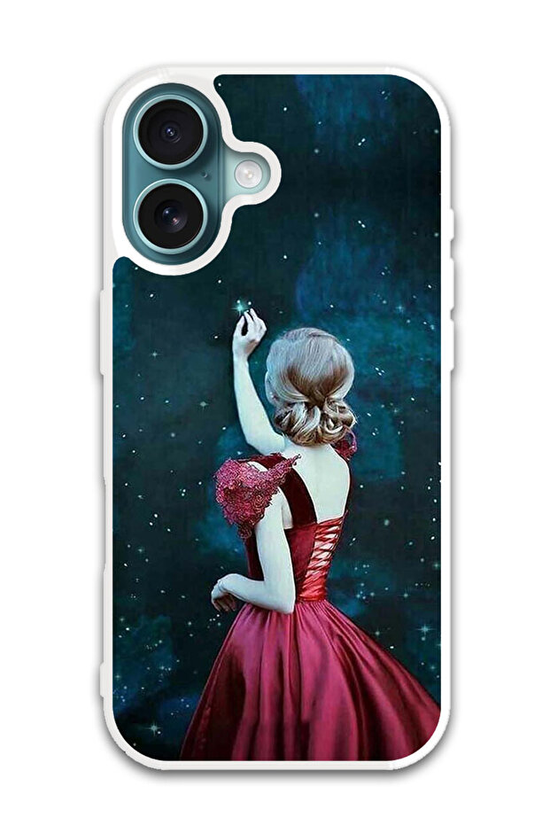 Protective Case Cover For APPLE IPHONE 16 Girl Touching Star (White Bumper)