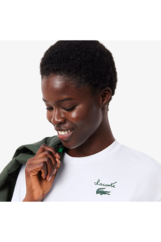 Kadın Bisiklet Yaka Beyaz T-Shirt - 2