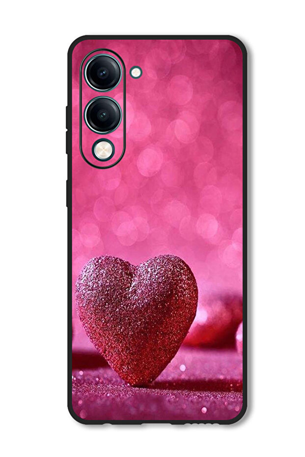 Case Compatible with Vivo Y29s Protection Shockproof Bumper Cover Dark Pink Gliter Heart