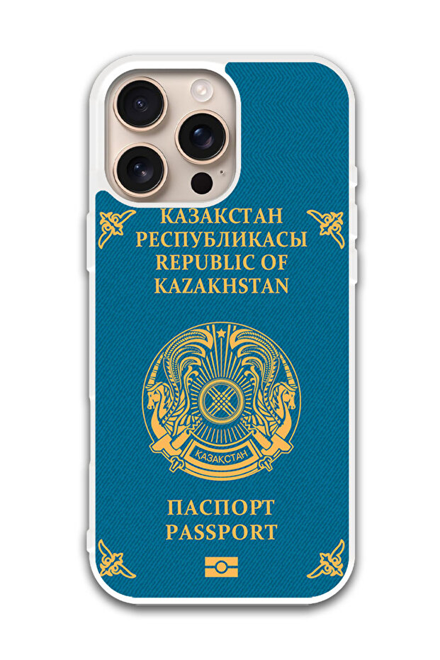 Protective Case Cover For APPLE IPHONE 16 Pro Max Kazakhstan Passport (White Bumper)