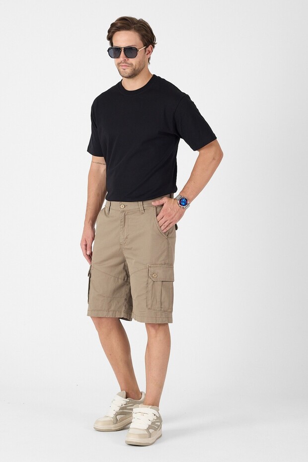 Erkek Regular Fit Kargo Cepli Şort Kapri - 5