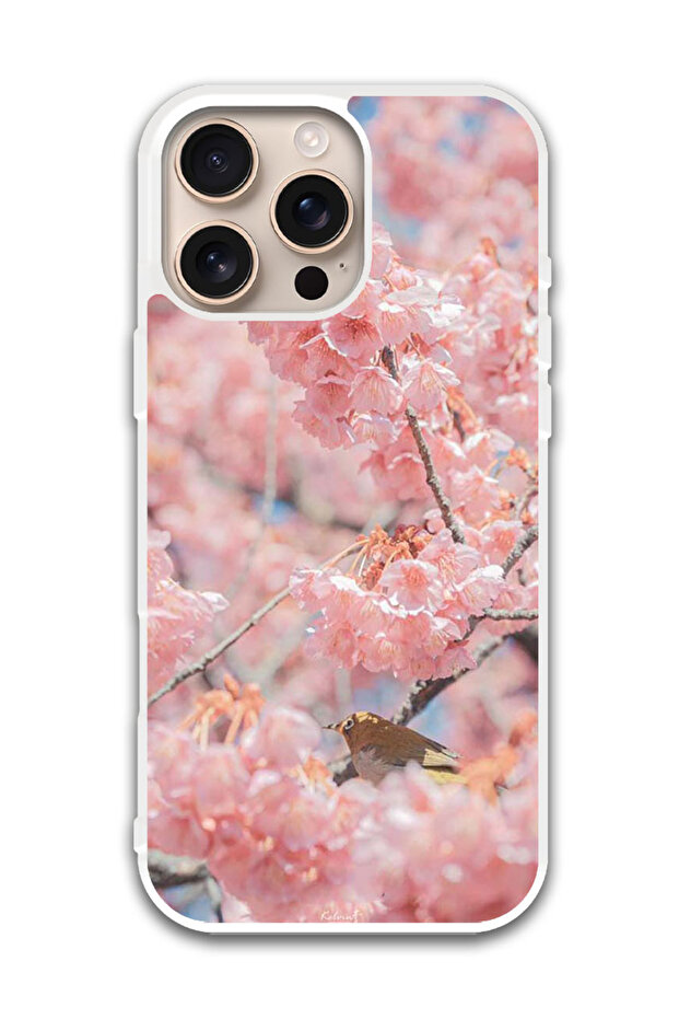 Protective Case Cover For APPLE IPHONE 16 Pro Pink flowers (White Bumper)
