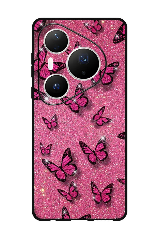 Case Compatible with Huawei Pura 80 Pro 6.8 Inch Protection Shockproof Bumper Cover Pink Butterflies