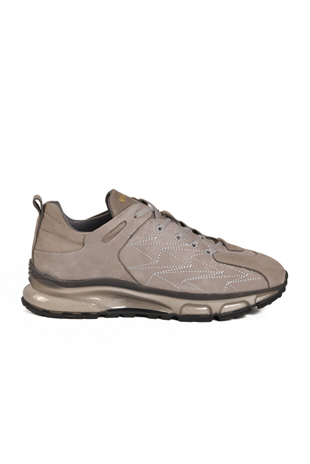 Gray Lace-Up Genuine Leather Men's Sports Shoes 2623 m
