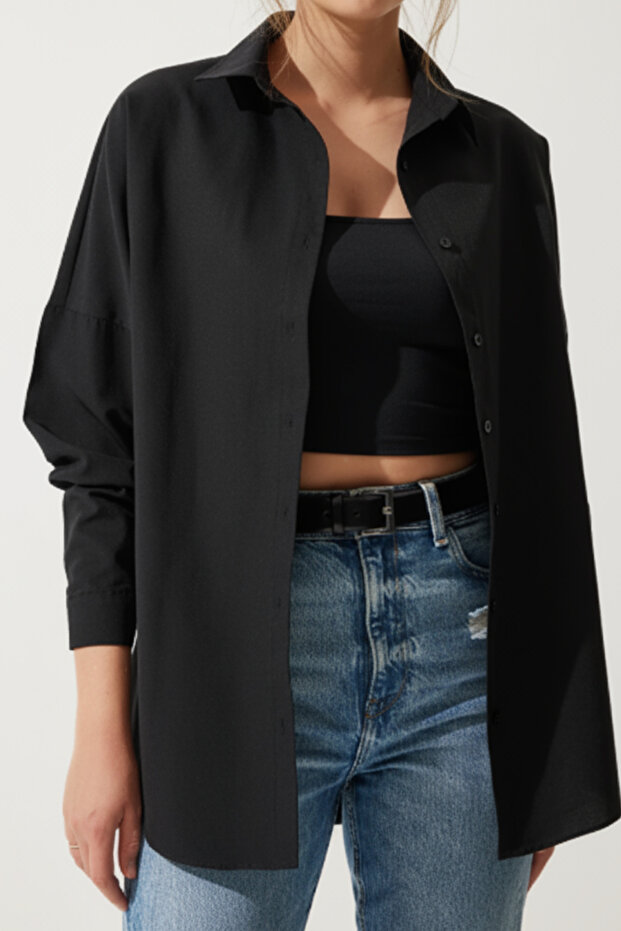 Kadın Oversize Uzun Basic Gömlek - 3