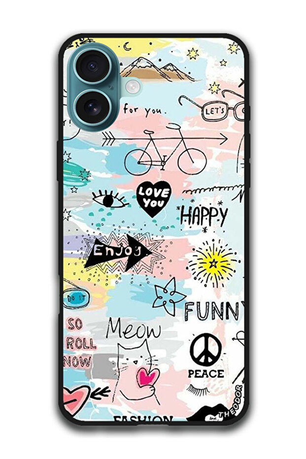 Protective Case Anti Scratch Shock Proof Bumper Cover For iPhone 16 Plus (6.7)-inch Doodle Art