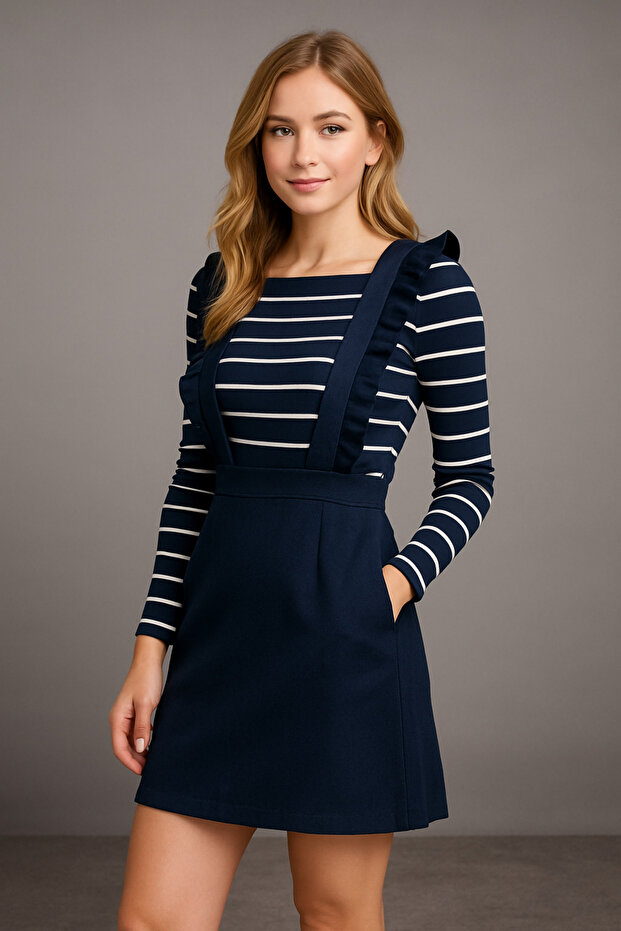 Mini Kareli Jile Dokuma Elbise AW25EL0007 - 5