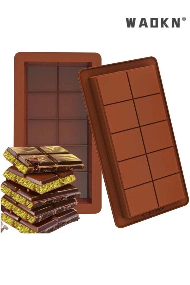 2-pack 1 Inch Deep Chocolate Bar Molds Large and Thick Silicone for Stuffed Pistachio Bar, Thick Fl