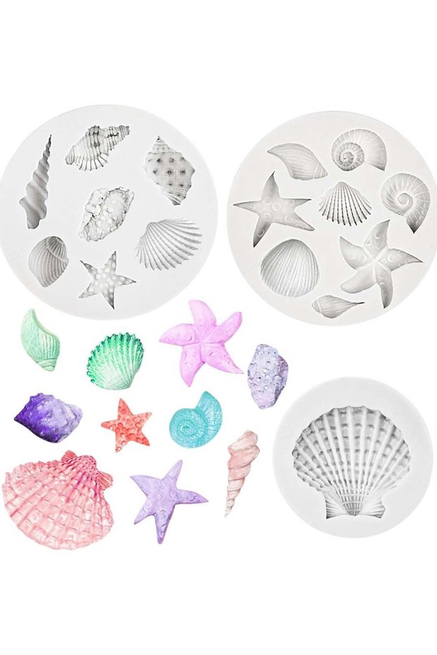 3-Piece Marine Theme Silicone Moulds – Shells, Starfish, and Conch for Chocolate, Cake, and Fondant