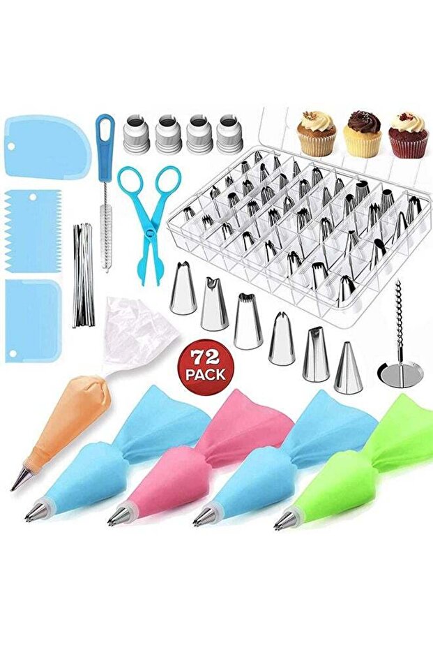 72Pcs Icing Piping Bags and Tips Set-Cookie,Cupcake Icing Tips Cake Decorating Kit Baking Supplies,