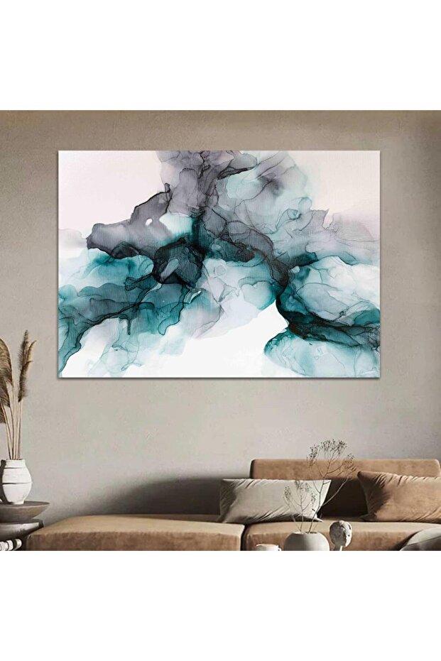 لوحة جدارية قماشية كانفس تجريدية بإطار فضي، 40×60 سم