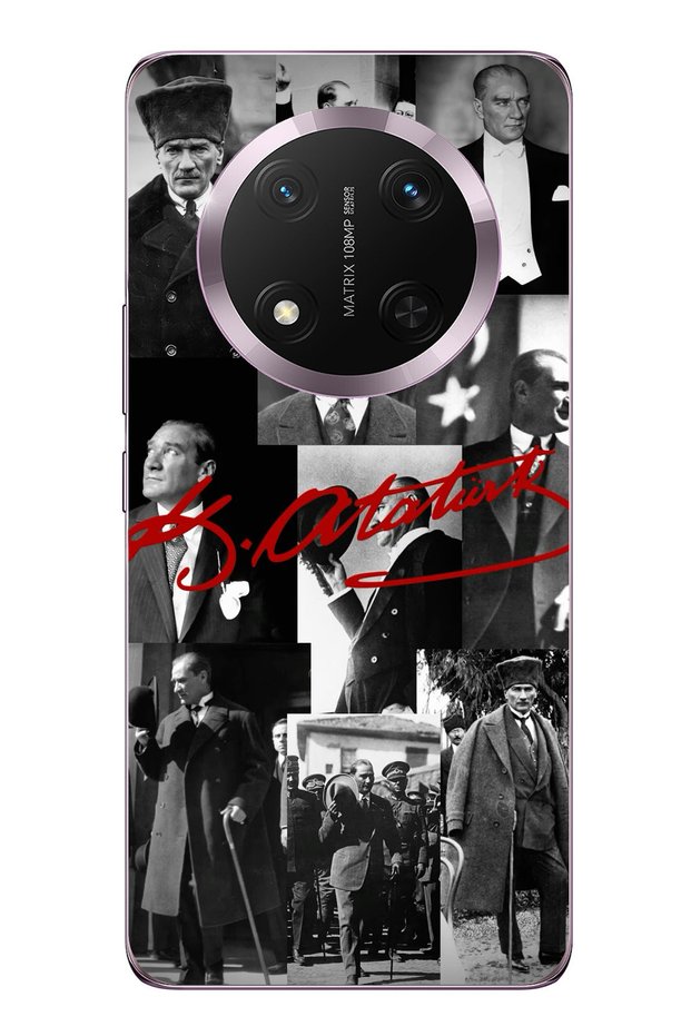 Honor Magic 7 Lite Compatible Red Mustafa Kemal Atatürk Signature Transparent Silicone Case