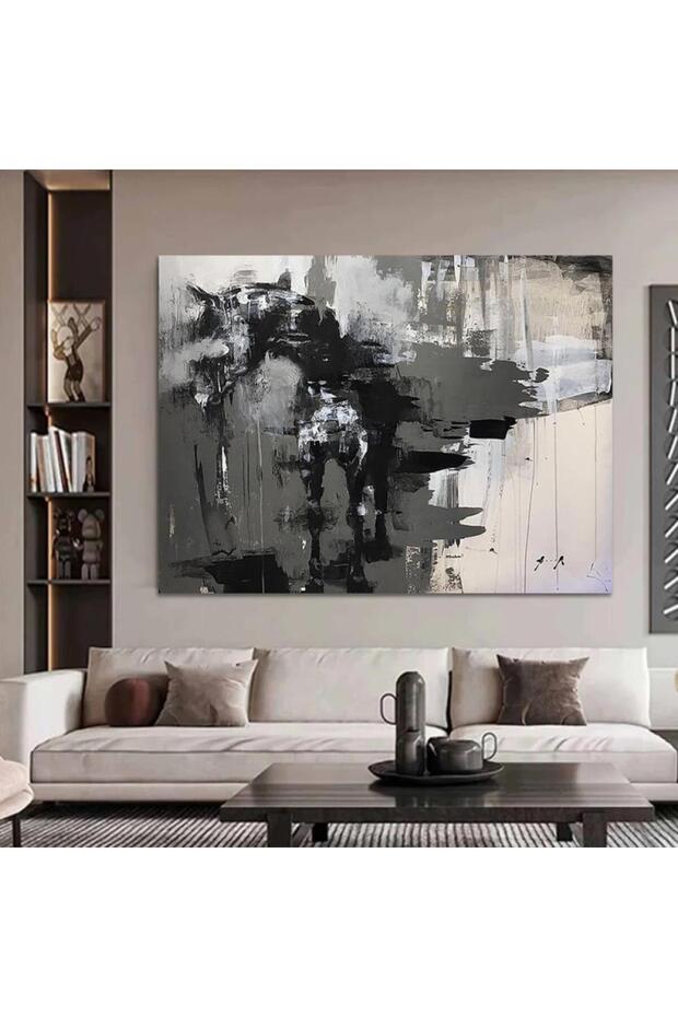 لوحة جدارية قماشية كانفس تجريدية بإطار فضي، 40×60 سم