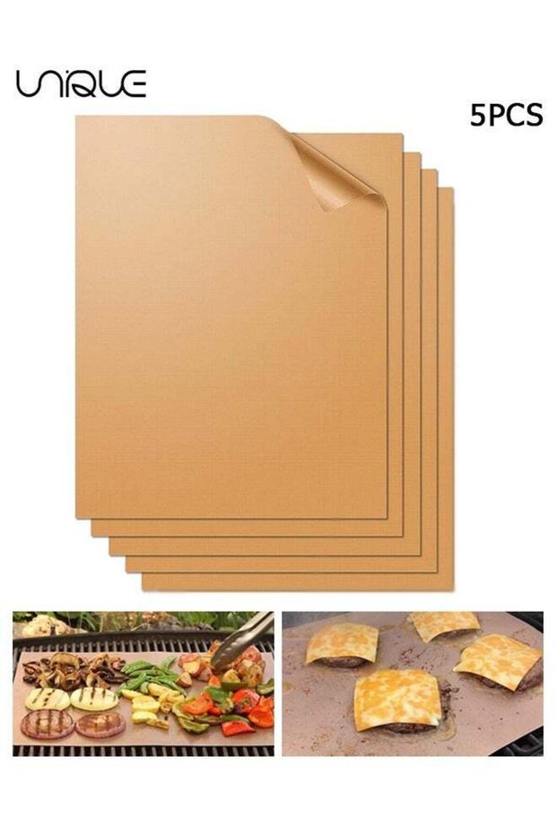 5 Pcs - Copper Grill Mats for Outdoor Grill - Reusable & Easy To Clean & 100% Non-Stick Copper Gril