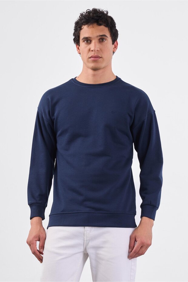 Men's Regular Fit Crew Neck Navy Blue Sweatshirt