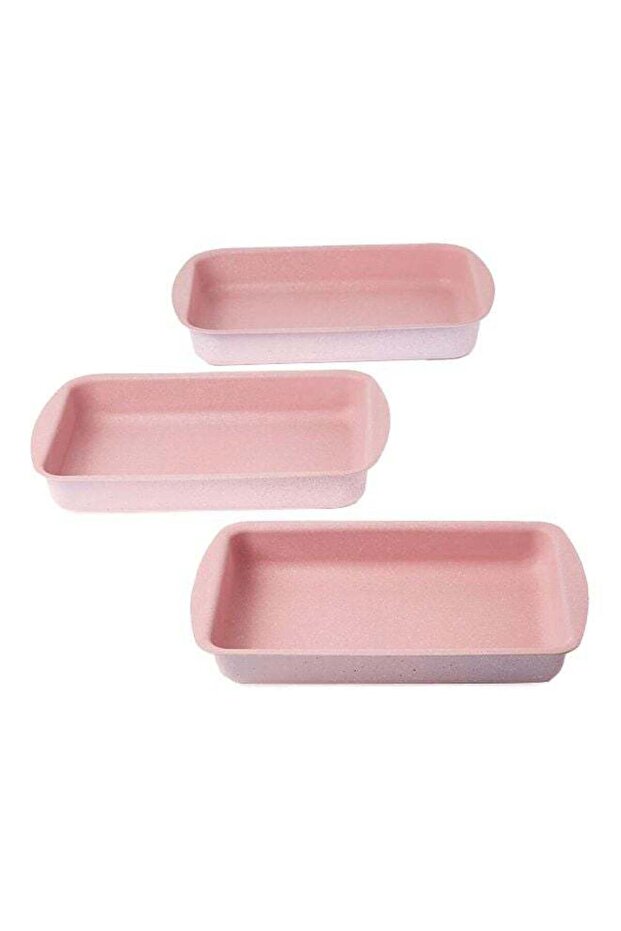 DESSINI 3-Pieces Granite Square Pan Set Pink Square Pan 1 (33x22), Square Pan 2 (35x25), Square Pan