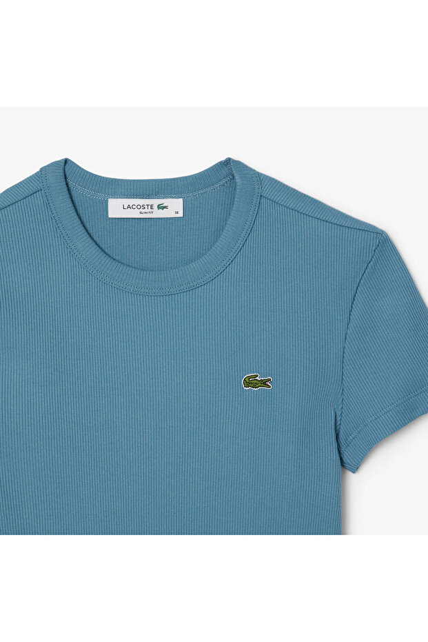 Kadın Slim Fit Bisiklet Yaka Mavi T-Shirt - 5