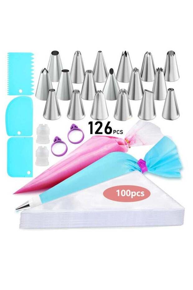 126Pcs Piping Bags and Tips Set, 11.8 Inch 100 Anti Burst Piping Bags, 126 Pcs Cake Decorating Kit