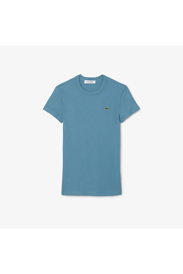 Kadın Slim Fit Bisiklet Yaka Mavi T-Shirt - 4