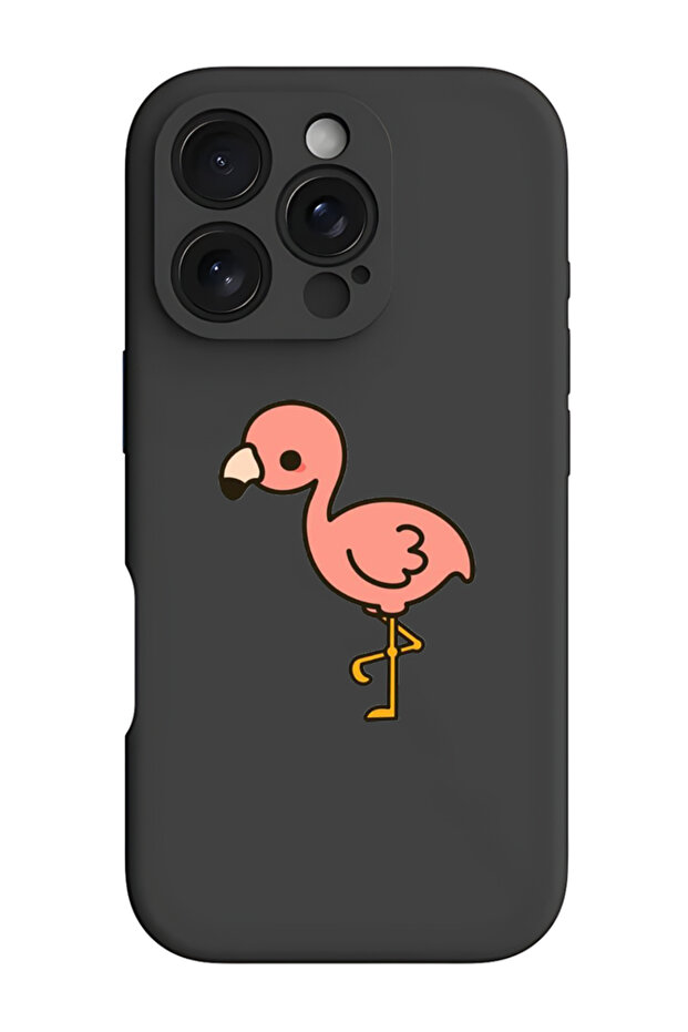 iPhone 16 Pro Max Black Protective Liquid Silicone Shockproof Case - Flamingo
