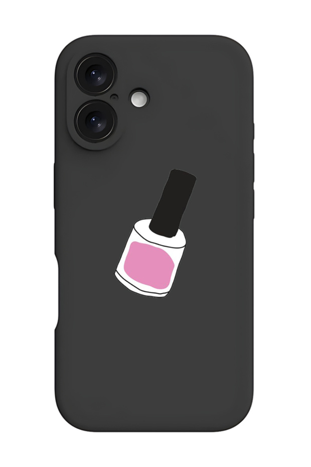 iPhone 16 Black Protective Liquid Silicone Shockproof Case - Nail Paint 1