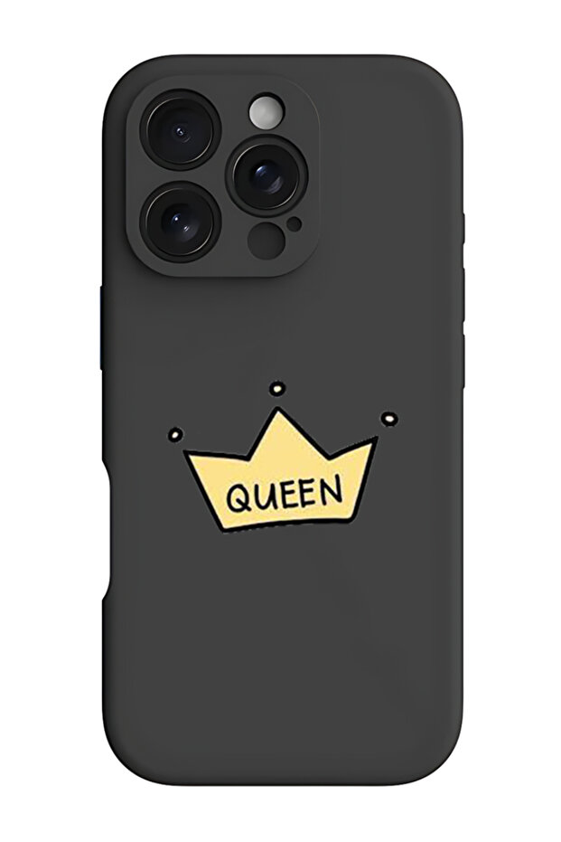 iPhone 16 Pro Black Protective Liquid Silicone Shockproof Case - Queen crown