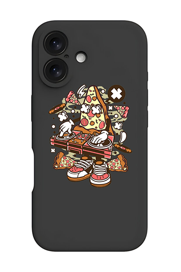 iPhone 16 Plus Black Protective Liquid Silicone Shockproof Case - Pizza dj