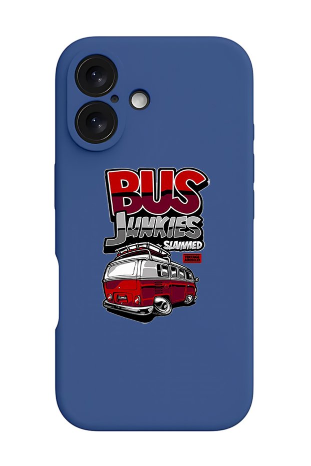 iPhone 16 Blue Protective Liquid Silicone Shockproof Case - Bus junkies slammed