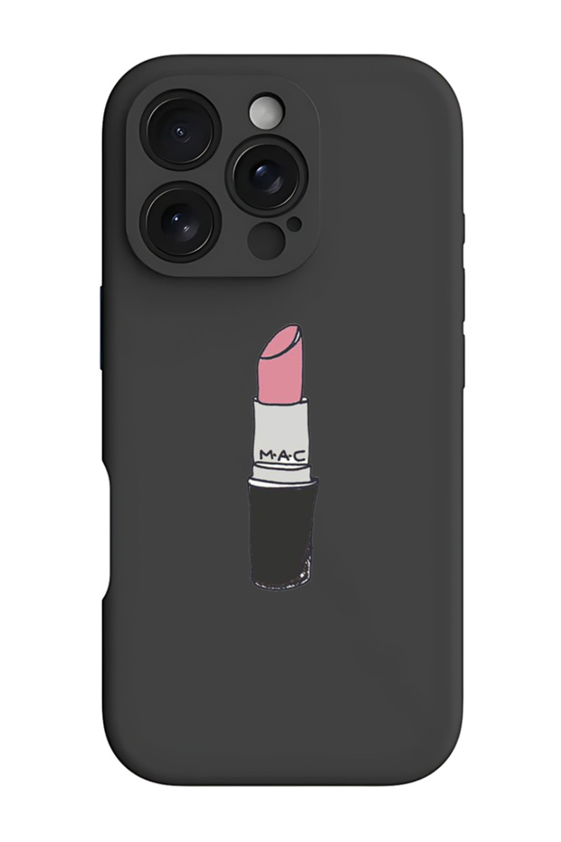 iPhone 16 Pro Black Protective Liquid Silicone Shockproof Case - Lipstick