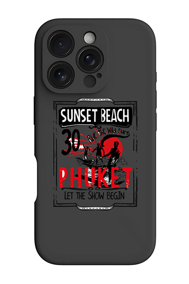 iPhone 16 Pro Black Protective Liquid Silicone Shockproof Case - Sunset Beach